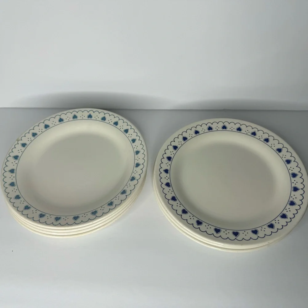 Oxford Blue Hearts Dinner Plates‎ Set of 6 Ivory and 2 Different Blues